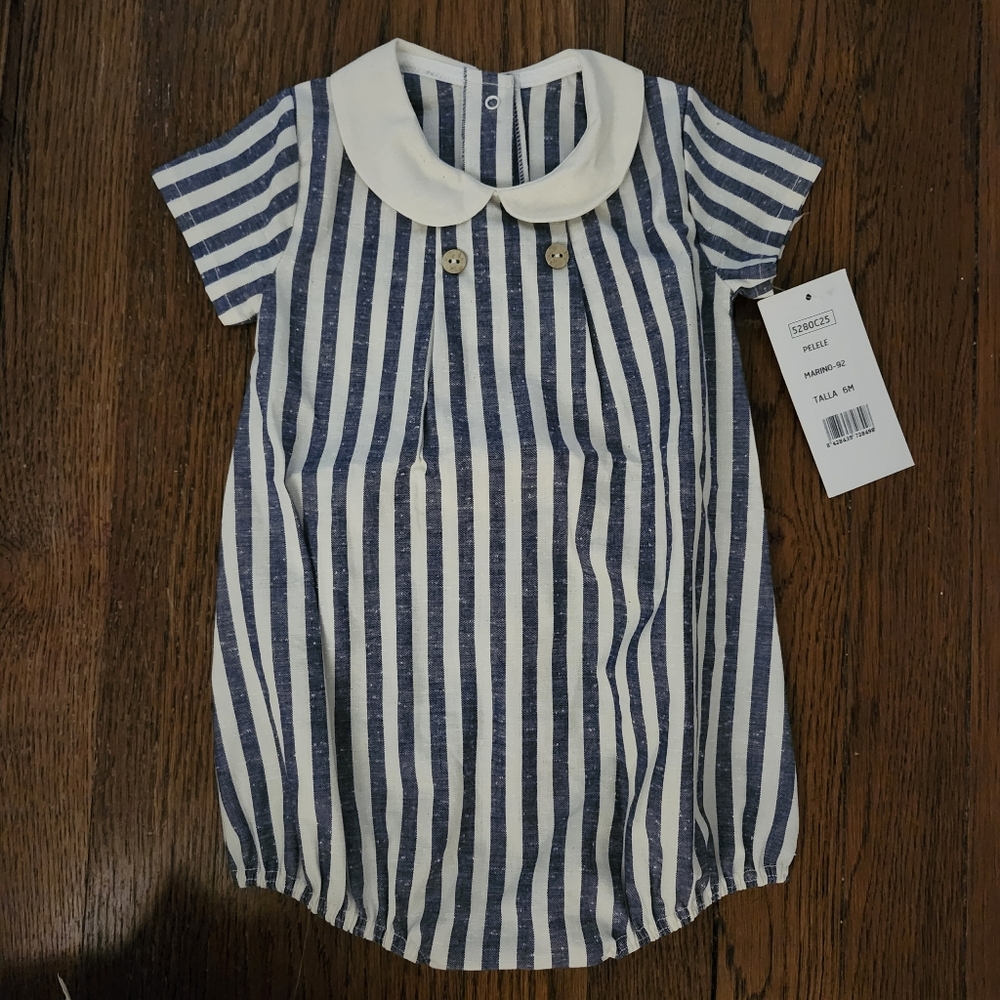Blue and White Striped Baby Romper Rapife 6m